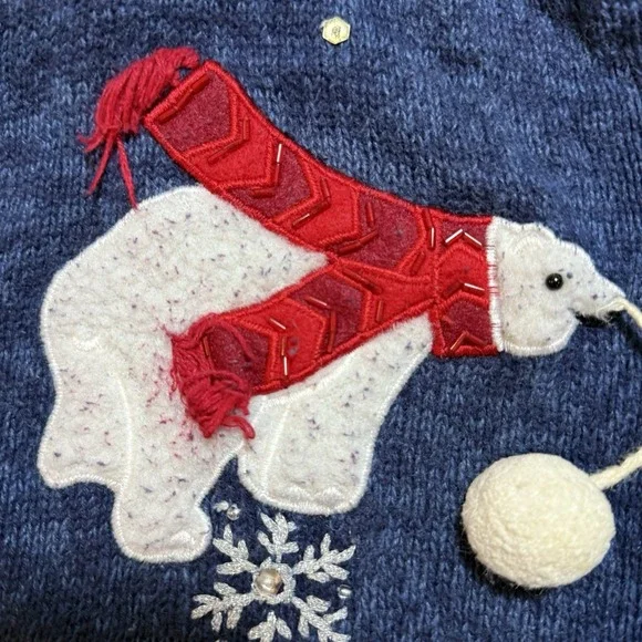 Vintage Polar Bear Holiday Womens Sweater Cardigan Y2K Winter Embroidered Zip L - Picture 5 of 13